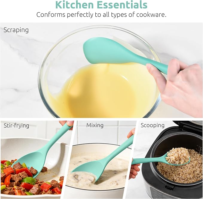 600ºF Heat Resistant Spatula Spoon: U-Taste Flexible Silicone Cooking Scoop Spoonula, Serving Mixing Scraping Food in Non-Stick Pan Cookware, Seamless Multifunctional Kitchen Utensil (Aqua Sky)