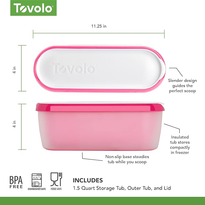 Tovolo Ice Cream Containers for Homemade Ice Cream Raspberry Tart Magenta, Glide A Scoop Ice Cream Tub for Reusable Ice Cream, 1.5 Quart BPA Free Insulated Freezer Safe Ice Cream Container with Lid