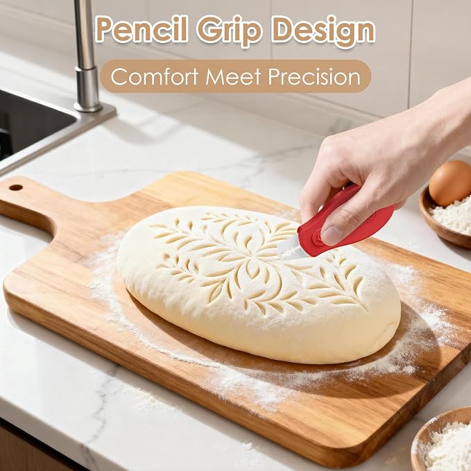 Bread Lame Sourdough Scoring Tool, Extractable & Magnetic Bread Scoring Tool, Scoring Knife for Bread Baking, Bread Razor for Homemade Bread, Sourdough Scorer Tool, Includes 5 Razor Blades-Beige+Red