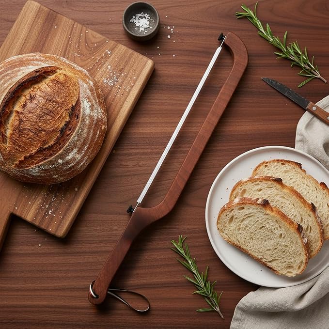 Bread Knife for Sourdough - Right-Handed Serrated Bread Slicer with 2 Blades, Cuts to Bottom for Perfect Slices, Sapele Wood Handle & Storage Pouch