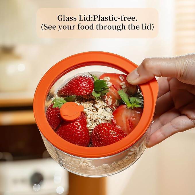 Wissy&Konny 2 Cup Glass Storage Containers with Glass Lids 6 Pack, 100% Plastic Free Borosilicate Meal Prep Containers, Silicone Framed Airtight & Leakproof Lids, Microwave Dishwasher Freezer Safe