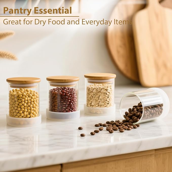 17oz Round Glass Storage Containers with Bamboo Lids – 12 Pack Small Airtight Clear Spice Jars for Pantry Organization, Kitchen Dry Food, Flour, Spice, Coffee Beans, Staples & Snacks
