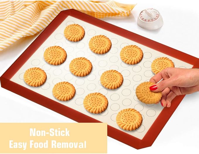 Wildone Baking Sheet with Silicone Mat Set, Set of 4 (2 Sheets + 2 Mats), Wildone Stainless Steel Cookie Sheet Baking Pan with Silicone Mat, Size 18 x 13 x 1 Inch, Non Toxic & Heavy Duty & Easy Clean