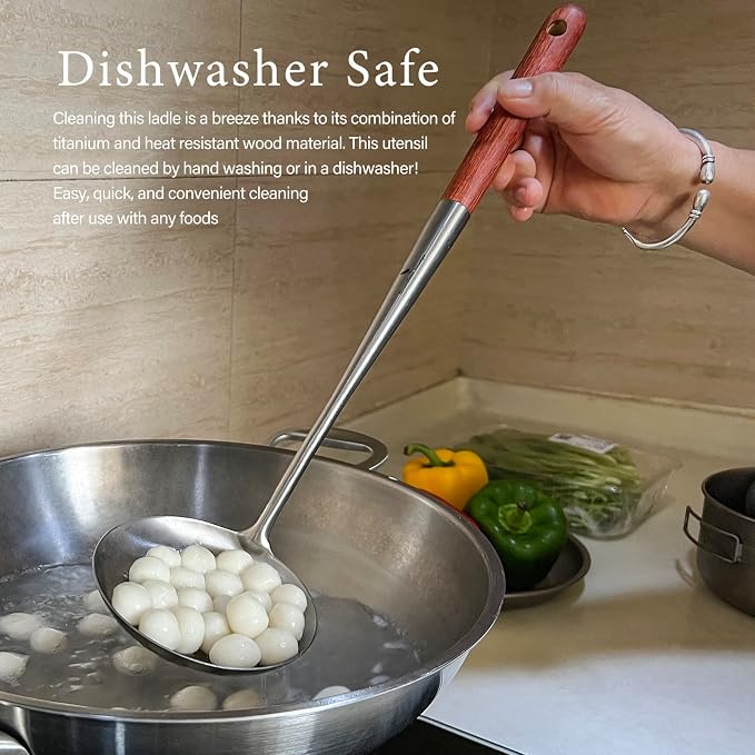 iBasingo&Boundless Voyage Titanium Skimmer Ladle Lightweight Cooking Tool with Wood Handle Food Strainer Colander Kitchen Tools US-Ti5005P