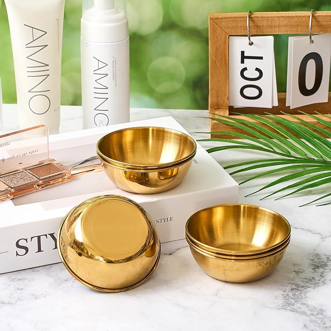 Teenyyou 6 Pcs 3. 23 In DIY Face Mask Mixing Bowl Stainless Steel Esthetician Facial Mask Bowl Facial Small Mixing Esthetician Supplies for Lady Women Skincare Home Salon Cosmetic Beauty (Gold)
