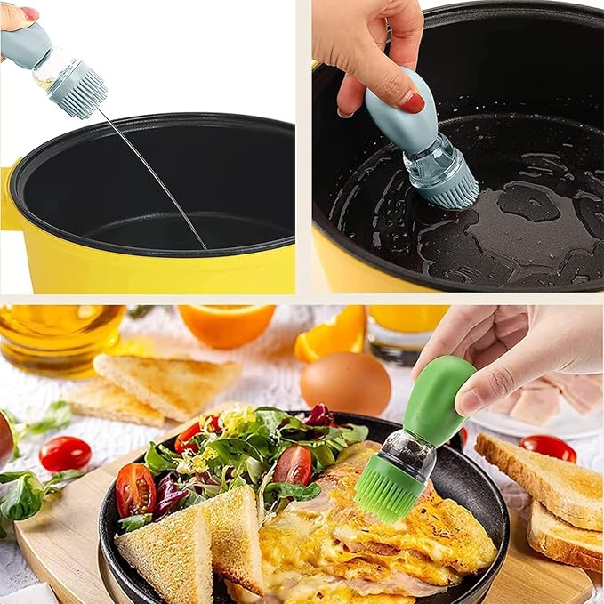 Oil Dispenser with Brush-2Pack 7oz/200ML 2 IN 1 Glass Cooking Oil Dispenser Bottle with Silicone Basting Brush for Kitchen, Oil Storage and Container for Cooking BBQ, Vinegar, Sauce, Air Fryer- Blue