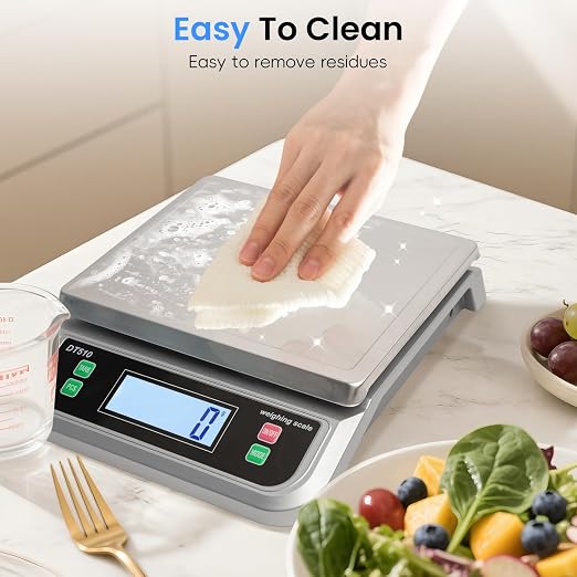 88lb Food Scale Stainless Steel with 6 Unit and Tare PCS Funtion | Commercial Kitchen Scale, with Full View LCD Display Large Kitchen Scale for Baking, Cooking, flour, fruits Silver