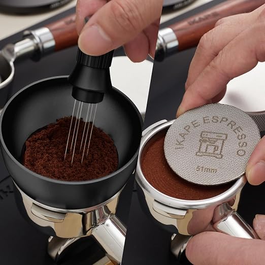 IKAPE Dosing Funnel Set Black, 51MM Espresso Dosing Ring & Puck Screen Kit Compatible with 51 mm Bottomless Portafilter