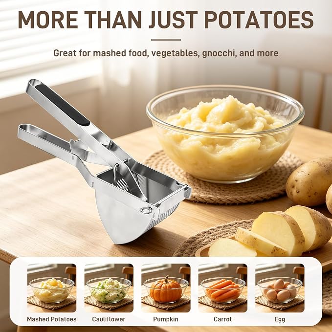 22oz Potato Ricer - Stainless Steel Heavy Duty Potato Masher | Ergonomic Handles, Stainless Steel, Dishwasher Safe, Sweet Potatoes,Vegetables