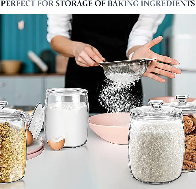 Folinstall Wide Mouth Glass Jar with Airtight Lid, 1/2 Gal Clear Container | 72oz Apothecary Jar for Cookie, Candy, Sugar, Flour, Sourdough Starter, Dog Food, Laundry Pods, Kitchen, Pantry, and Bathroom