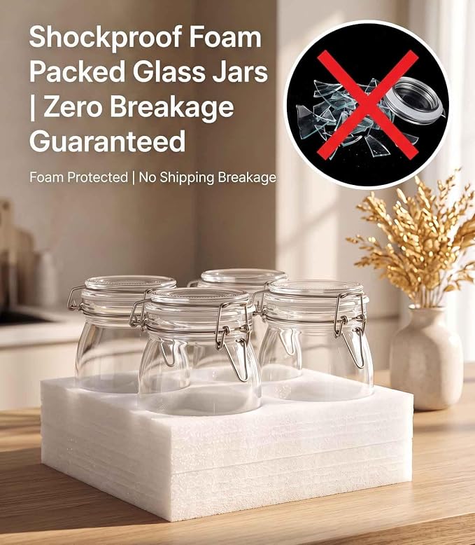 34 oz Glass Jars 4Pack with Airtight Lids,Wide Mouth Food Storage Canisters | Leakproof seal, moisture-proof pantry organization, heavy-duty borosilicate glass, ideal for flour, sugar, coffee, pasta