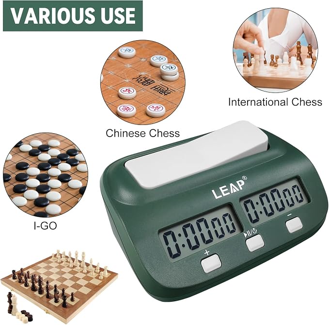 LEAP Digital Chess Clock Timer - I-GO and Chinese Chess with Bonus and Delayed Time Features (Blackish Green)