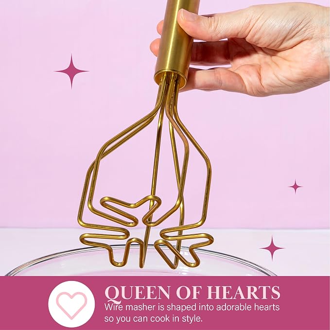 Paris Hilton Potato Masher, Durable Stainless Steel Construction with Heart-Shaped Wire Design, Dishwasher Safe, Pink