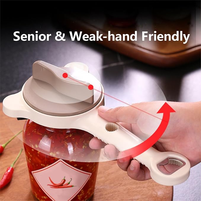 4-in-1 Adjustable Jar & Bottle Opener for Seniors & Weak Hands | Upgrade Kitchen Gadget for People with Arthritis, Stainless Steel Claws, Non-Slip & Easy Grip, Manual Lid Remover