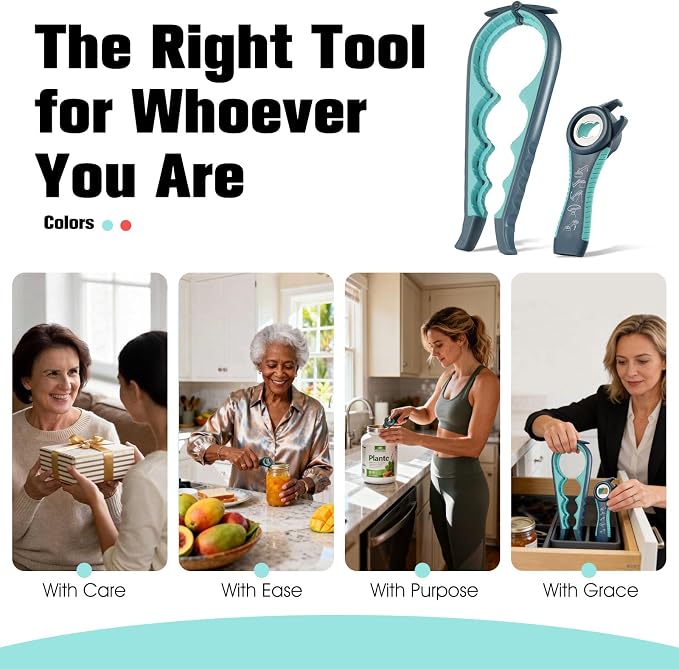 Jar Opener for Weak Hands, Seniors with Arthritis, Blue | 5-in-1 Multi-Function Bottle & Can Opener with Ergonomic Non-Slip Handle, Kitchen Tool Set