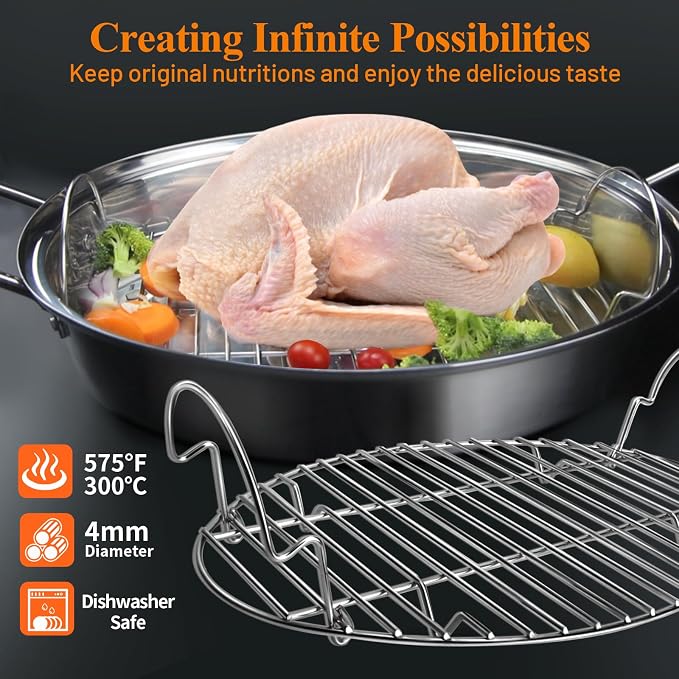 DePango 16.5inch Oval Roasting Rack for Oven, Thanksgiving Christmas Gifts for Mom Men Wife Cooking Home Chefs, Stainless Steel Cooling Rack with Handle, Wire Rack for Cooking, Grilling, Drying