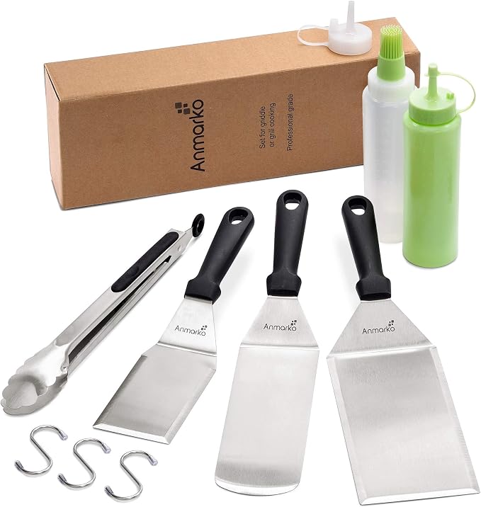 Metal Spatula Set of 6 - Griddle Accessories kit - Grill Flat Spatula Pancake Flipper Hamburger Turner - Metal Utensil Great for BBQ Grill Flat Top Cast Iron Griddle - Commercial Grade