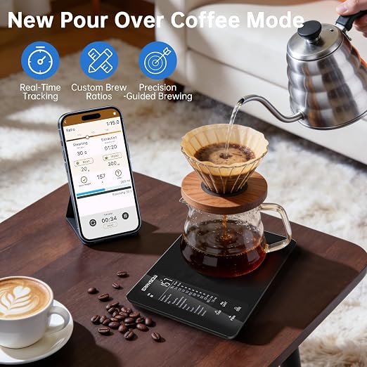 Smart Kitchen Food Scale, Nutrition App Tracks Calorie & Macros, 10kg/22lb | Powered by USDA Database; 30+ Nutrients in App; 12 Stats On-Screen; Visual Progress Charts; Dedicated Coffee Mode