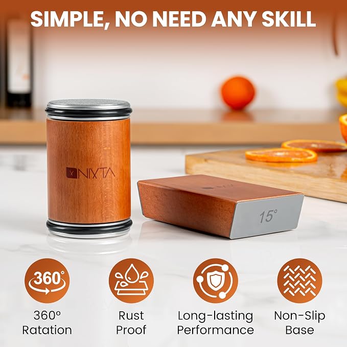 Nixta Rolling Knife Sharpener Kit ā 3-Stage Manual Knife Sharpener for Kitchen, Chef & Serrated Knives ā Knives Sharpener with Non-Slip Base ā Knife Sharpening Kit