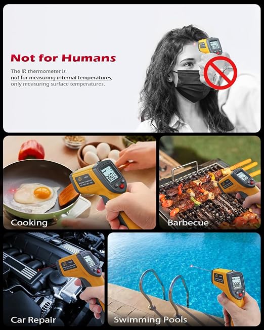 Infrared Thermometer Laser Temperature Gun, Digital Surface Heat Temp Gun Non-Contact for Cooking Food, Pizza Oven, Griddle Meat, Refrigerator, HVAC, Grill, Engine -58℉~788℉