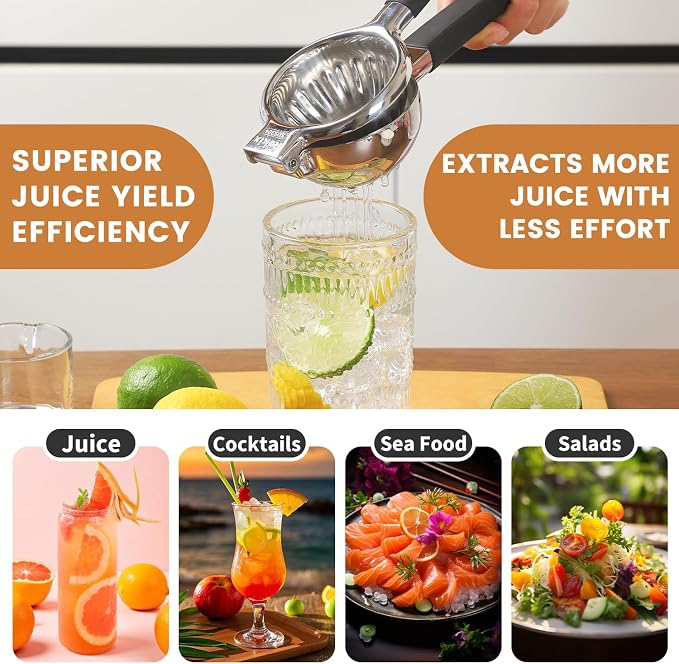 Rekix Stainless Steel Lemon Squeezer, Max Extraction Hand Press Lemon Juicer, Extra Large Orange Juicer, Manual Lime Squeezer, Handheld Citrus Fruit Squeezer for Kitchen Bar, Exprimidor De Limones