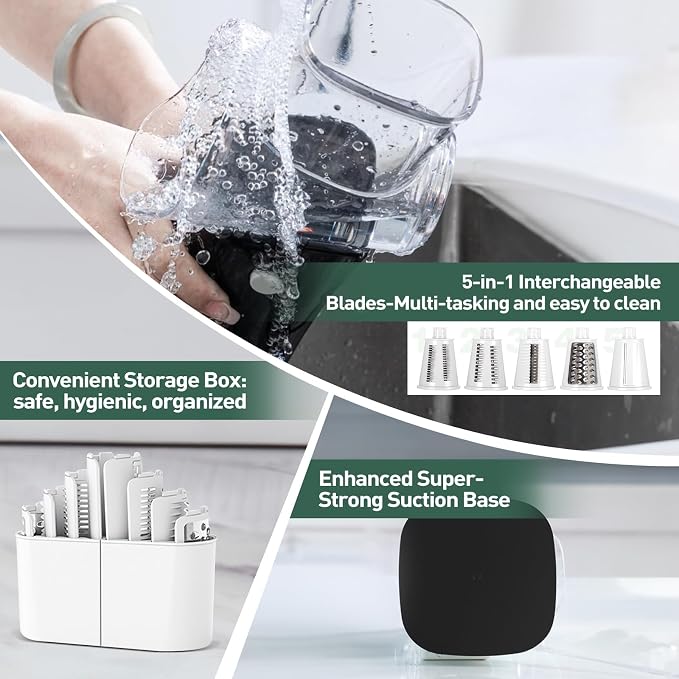 APSARAS USA Cheese Grater Hand Crank, Rotary Cheese Grater, 5 in 1 Rotary Grater, Cheese Shredder Replaceable Stainless Blades with Strong Suction Base, Easy to Clean Kitchen Gadgets with Storage Box