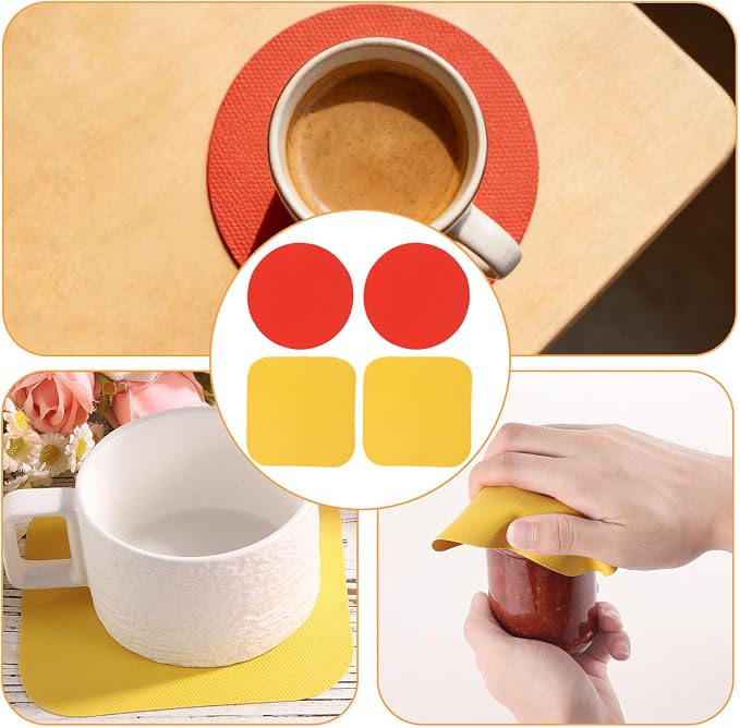 LUTER 4pcs Jar Opener Gripper Pad for Seniors with Weak Hands, Rubber | Multi-function Silicone Bottle Opener Lid Cap Rubber Gripper Pads Kitchen Coasters Gadgets, Yellow, Red