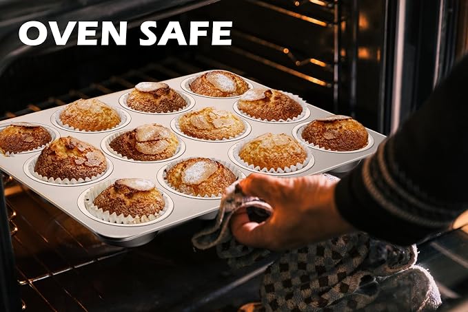 Leonyo Non-Toxic Stainless Steel Muffin Cupcake Pan 12 Cup, 2 Pack | Standard Size Metal Muffin Tin Tray for Baking Cupcake Quiches, Dishwasher Oven Safe