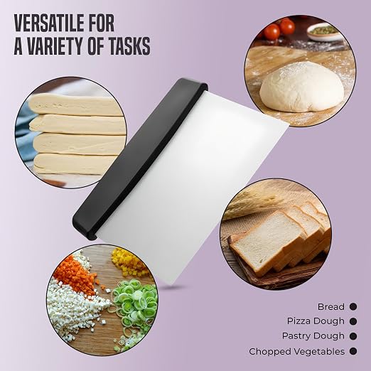 OCS Parts 6-Inch Stainless Steel Dough Cutter and Bench Scraper | Black Handle | Cutter for Pizza Dough, Bread, and Pastry Dough | Multipurpose Kitchen Utensil
