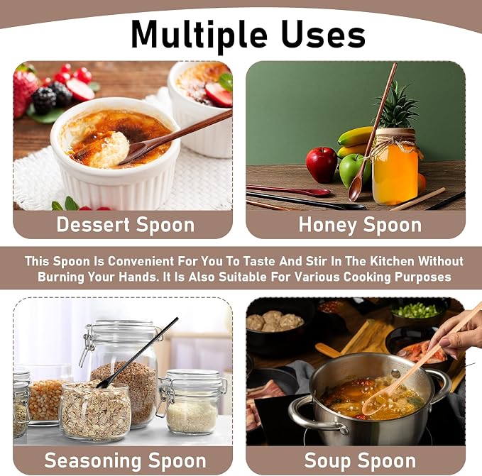JIEYAO 6 Pcs 13 Inch Long Handle Wooden Spoon for Cooking, Wood Mixing Tasting Tea Spoons Long Honey Stirrer Vintage Utensils Coffee Cocktail for Kitchen