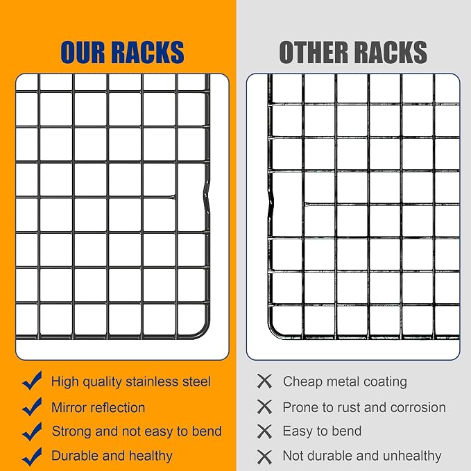 2PCS Cooling Racks for Cooking and Baking - 10" x 16"Heavy Duty Stainless Steel Wire Rack for Baking, Grilling, Roasting - Oven & Dishwasher Safe - Fits Half Sheet Pan(Black)
