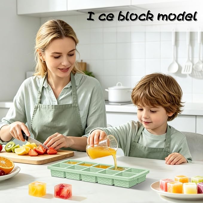 Doasuwish Ice Cube Trays with Lid, 3 Pack 10 Cubes 2 Tbsp. Silicone Ice Cube Trays for Freezer, Perfect for Freezing and Storing Ice Cubes, Chocolates, Sauces, Juices, Fruit Purees and More, BPA Free