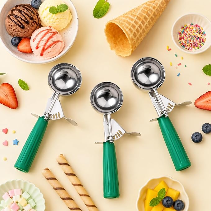 2.67 OZ Large Ice Cream Scoop, Cookie Scoop with Trigger Release & Anti-Freeze Grip, Cookie Scooper for Baking, Portion Scoop for Cookie Dough, Cupcake, Mashed Potatoes (Green - 5.2 Tbsp/ 78 ml)