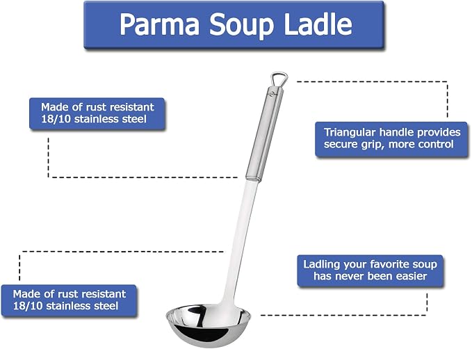 Küchenprofi Soup Ladle - 2 oz Capacity, 12-Inch Stainless Steel Silver Finish - Long-Handle Ladle Spoon with Pour Spout for Serving Soup & Gravy - Dishwasher Safe