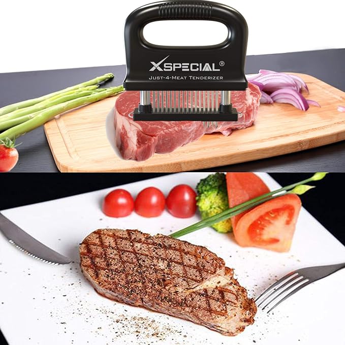Deluxe Meat Tenderizer Tool 48 Blades Stainless Steel - Kitchen Cooking Gadgets Tools with Ultra Sharp Needle That Makes Steak & Chicken Tender - Dishwasher Safe