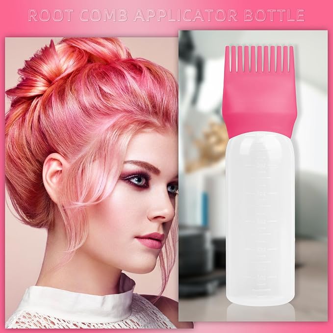 2 Pack Root Comb Applicator Bottle Tools 6 Ounce, Hair Oil Applicator Bottle with Hair Oil Dispenser Root Comb Brush for Scalp Oil Hair Oiling Applicator -Dark Pink