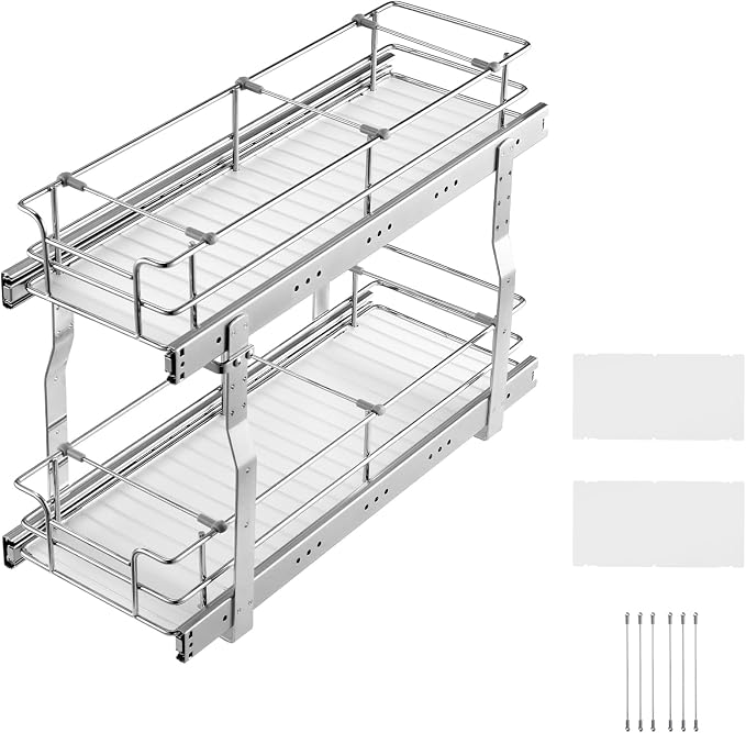 VEVOR Pull Out Cabinet Organizer,8.5" W x 21" D x15.2 HHeavy Duty Slide Out Pantry Shelves, Chrome-Plated Steel Roll Out Drawers for Home, 10" Wx22 Dx19 H Inside Kitchen Cabinet, Bathroom, Under Sink