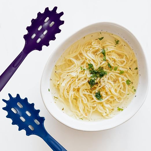 Rite-Size 8 oz. Spaghetti Pasta Spoon Server, Copolymer Plastic Heat Resistant Professional Cooking Tool, Blue