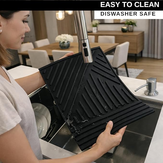 Large Silicone hot Pads for kitchen16x12In Trivet with Thick and Modern Design, Heat Resistant, Mat for Hot Dishes - Black