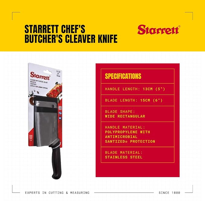 Chef's Cleaver Knife - BKW509-6 Wide Rectangular 6" (150mm) Professional Kitchen Knife Blade - White Handle Ultra Sharp Vegetable & Meat Butcher Cleaver
