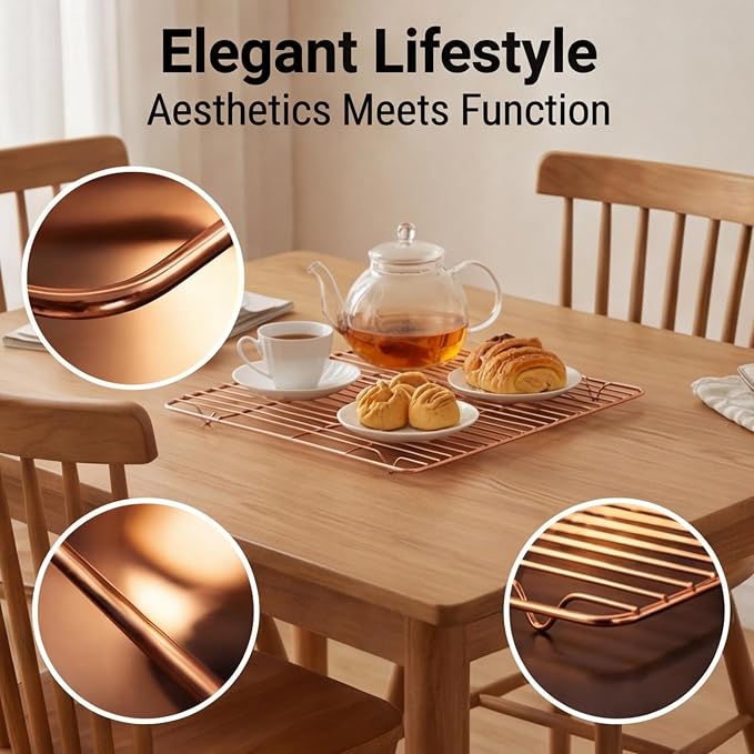 2 Pack Rose Gold Cooling Racks for Baking - 11x11 Inch Square Stainless Steel Wire Rack for Cookies, Cake, Meat - Oven Safe Kitchen Cooling Grid
