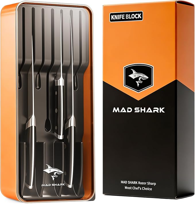 MAD SHARK 2-in-1 Detachable Knife Block & Silverware Organizer, Drawer Knife Holder for 7 Knives, BPA-Free, Blade-Safe Slots, Save Counter Space, Kitchen Drawer or Counter Storage, No Knives
