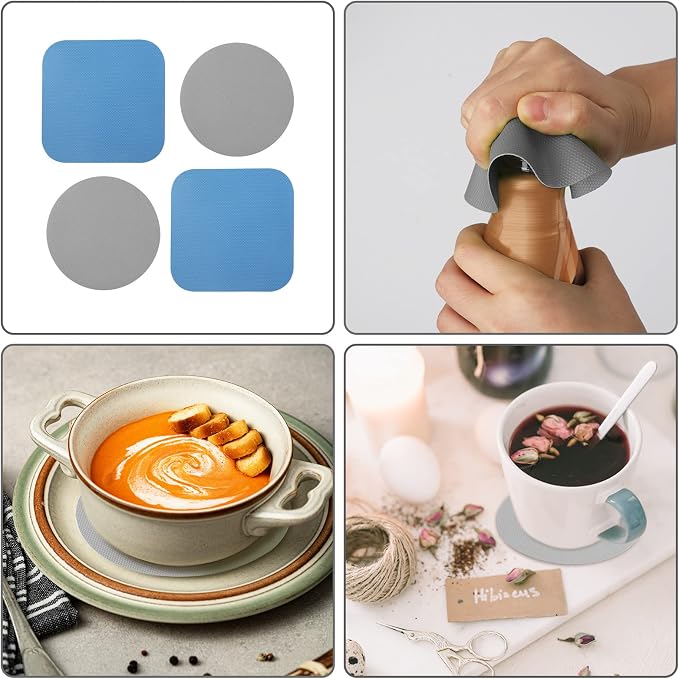 LUTER 4pcs Jar Opener Gripper Pad for Seniors with Weak Hands, Rubber | Multi-function Silicone Bottle Opener Lid Cap Rubber Gripper Pads Kitchen Coasters Gadgets, Blue, Gray
