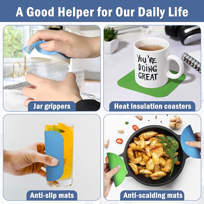 Aixoom Rubber Jar Opener Pads Set of 4, Non-Slip Gripper Pads for Jars | Two Shapes for More Uses, For Seniors & Weak Hands, Heat-Resistant Trivet, Kitchen Coaster & Jar Lid Grip (Circle and Square)