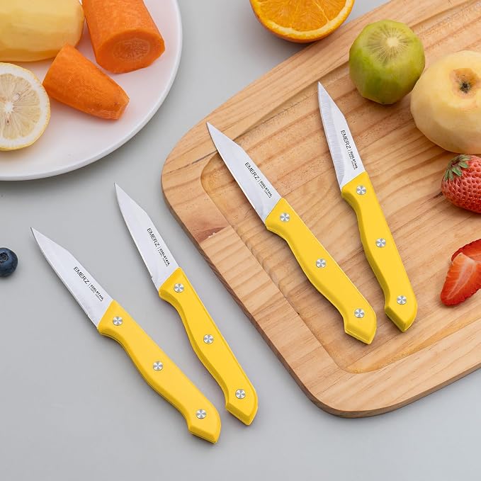 Paring Knives Set of 4,3.5inch, Stainless Steel Paring Knife,Ergonomic Handle,PP Triple Rivet,Sharp Small Cutting Knife for Peeling Coring Cutting,Yellow Pairing Knives for Fruit