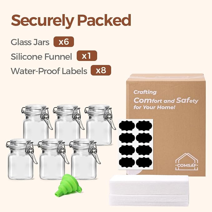 ComSaf Square Small Glass Spice Jars with Airtight Lids 4 oz 6 Pack Pantry | Honey herbs, Farmhouse pantry organization, Mini favor jars, Labels included, Funnel included, Kitchen storage, Snacks