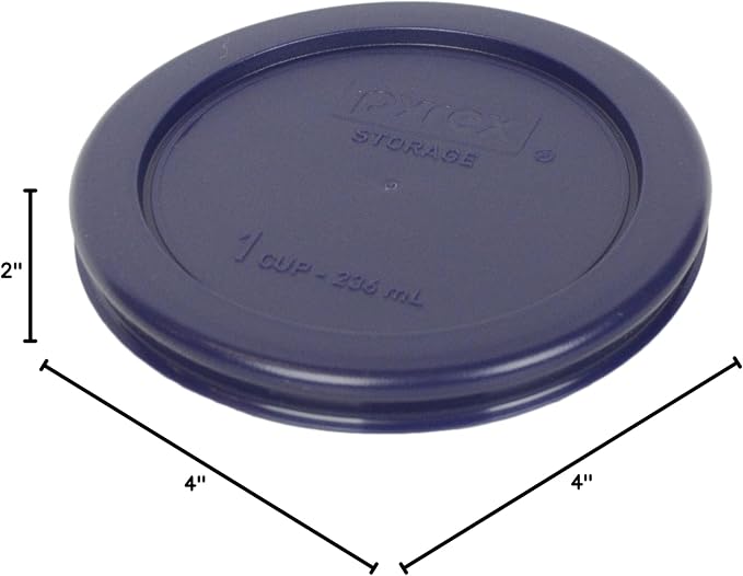 Pyrex 7202 (1-Cup) Glass Bowl with Dark Blue Lid (4-Pack) - Made in USA | BPA-Free Plastic Lid | Round Shape | Food Storage Replacement | Refrigerator & Freezer Safe | Resists Stains And Odors