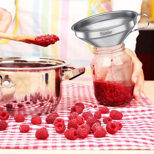 Toncoo 3 Pack Stainless Steel Funnels for Kitchen Use, Food Grade Cooking Funnel with 3 Strainer, Kitchen Funnel Set Metal Funnels for Filling Bottles