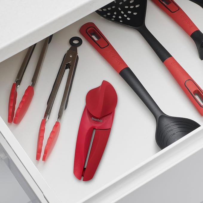 Starfrit MightiCan Can Opener, Safe Smooth-Cut Design, Holds Lid and Leaves No Sharp Edges, Comfort Grip Handle, Heavy-Duty Non-Slip Knob, 3-Year Warranty, Red