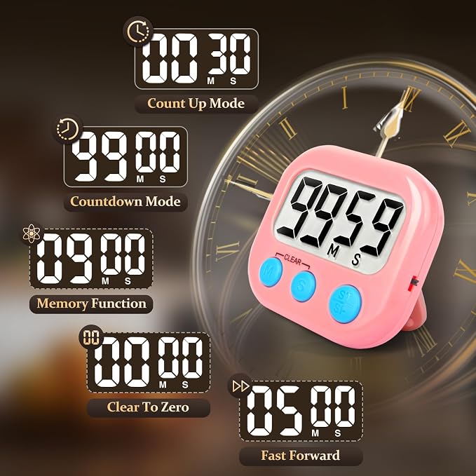 24 Pack Digital Kitchen Timer Small Classroom Timers for Kids Teachers (Blue&Pink)